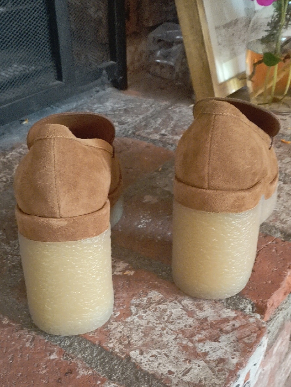 Women’s Suede Chunky Heel Loafers — Tan - Picture 5 of 10